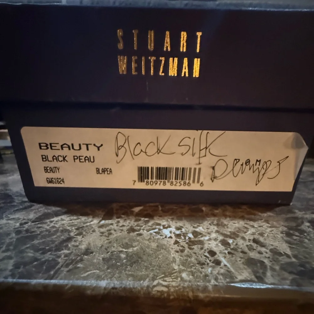 Stuart Weitzman. Canvas Crystal Embellishments Pumps. Black Satin. Size 7.